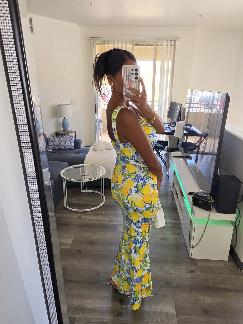 Lemon Print Sleeveless Maxi Dress - White/Yellow Very Stretchy - Picture 17 of 17